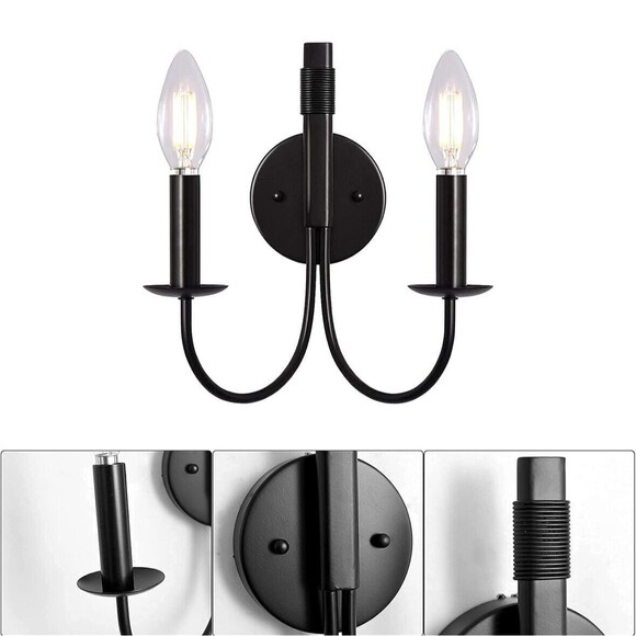 2 Lights‎ Bedroom Lighting Fixture Wall Mount Sconce Lamp Hallway Black - Picture 3 of 3